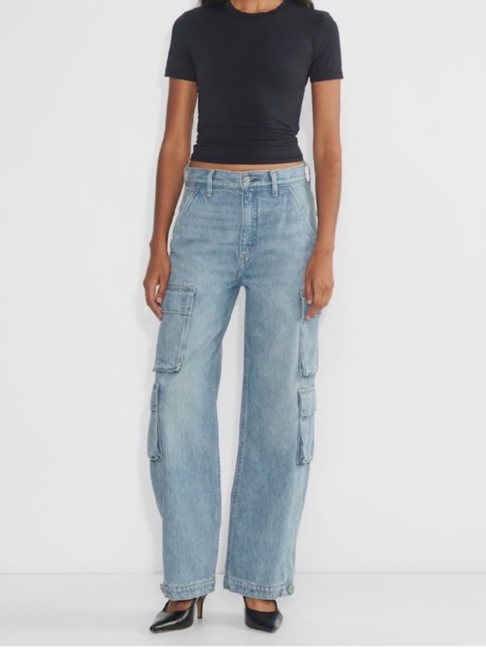 Aritzia Light Blue High-Rise Cargo Jeans